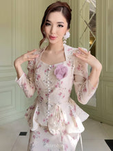 Floral Long-Sleeve Peplum Top & Maxi Skirt 2-Piece Set